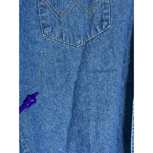 WRANGLER Men's Dark Blue Denim Regular-Fit Distressed Button-Up Shirt SZ 15.5 33 - Picture 6 of 14